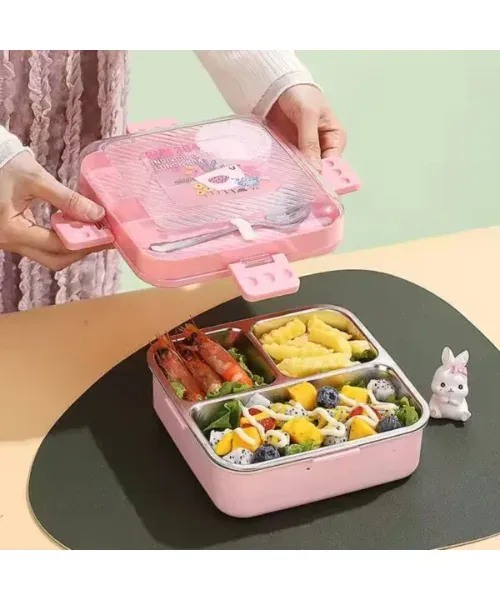 3 GRID BENTO LUNCH BOX - SQUARE SHAPE | Peekaboo Kids Mart