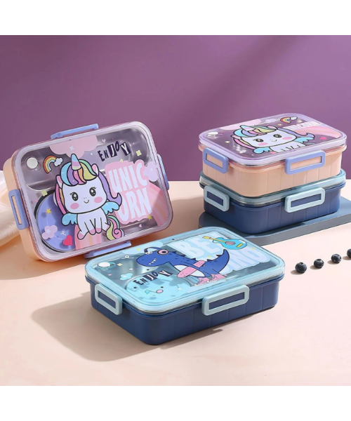 4 GRID STAINLESS LUNCH BOX-(DINO & UNICORN) | Peekaboo Kids Mart
