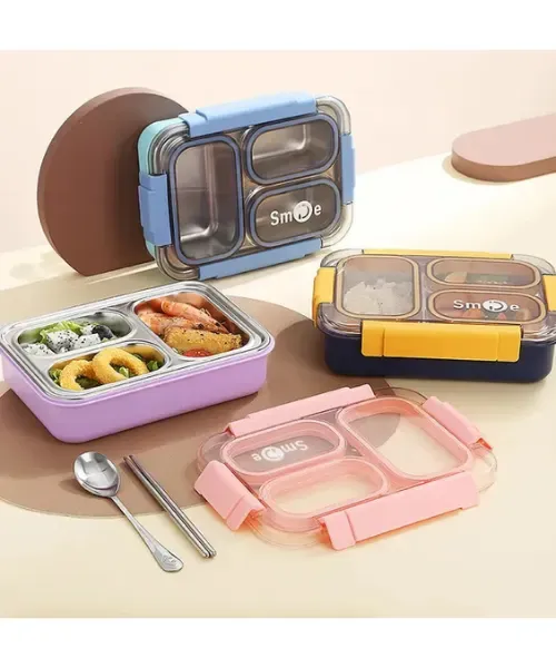 3 GRID STAINLESS BENTO LUNCH BOX (LEAKPROOF-MIXPROOF) | Peekaboo Kids Mart