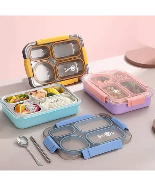 4 GRID STAINLESS BENTO LUNCH BOX-(LEAKPROOF & MIXPROOF) | Peekaboo Kids Mart