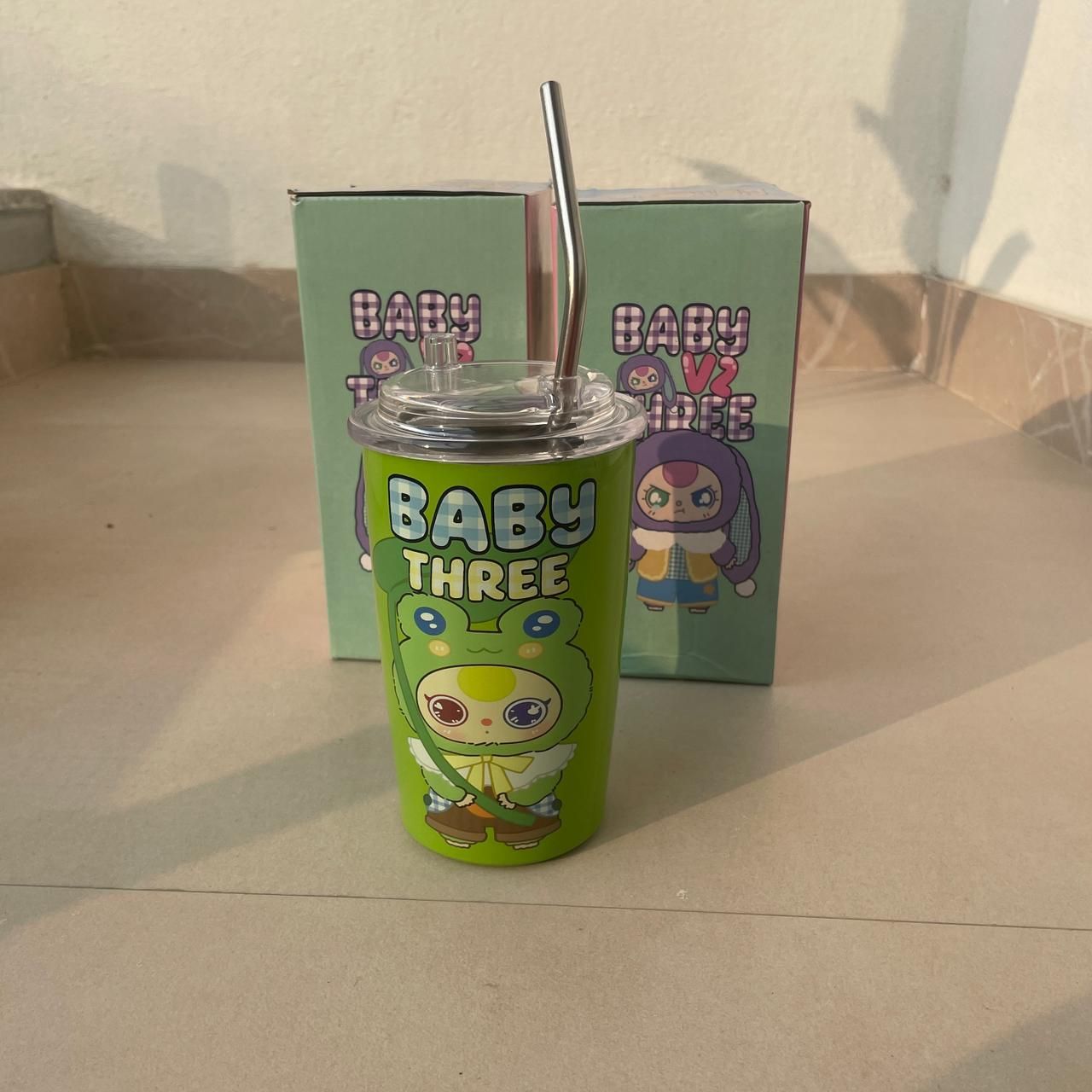 cute Cartoon Kids Stainless Steel Tumbler with Straw 380 ml | Insulated Hot & Cold Drinking Cup | Peekaboo Kids Mart