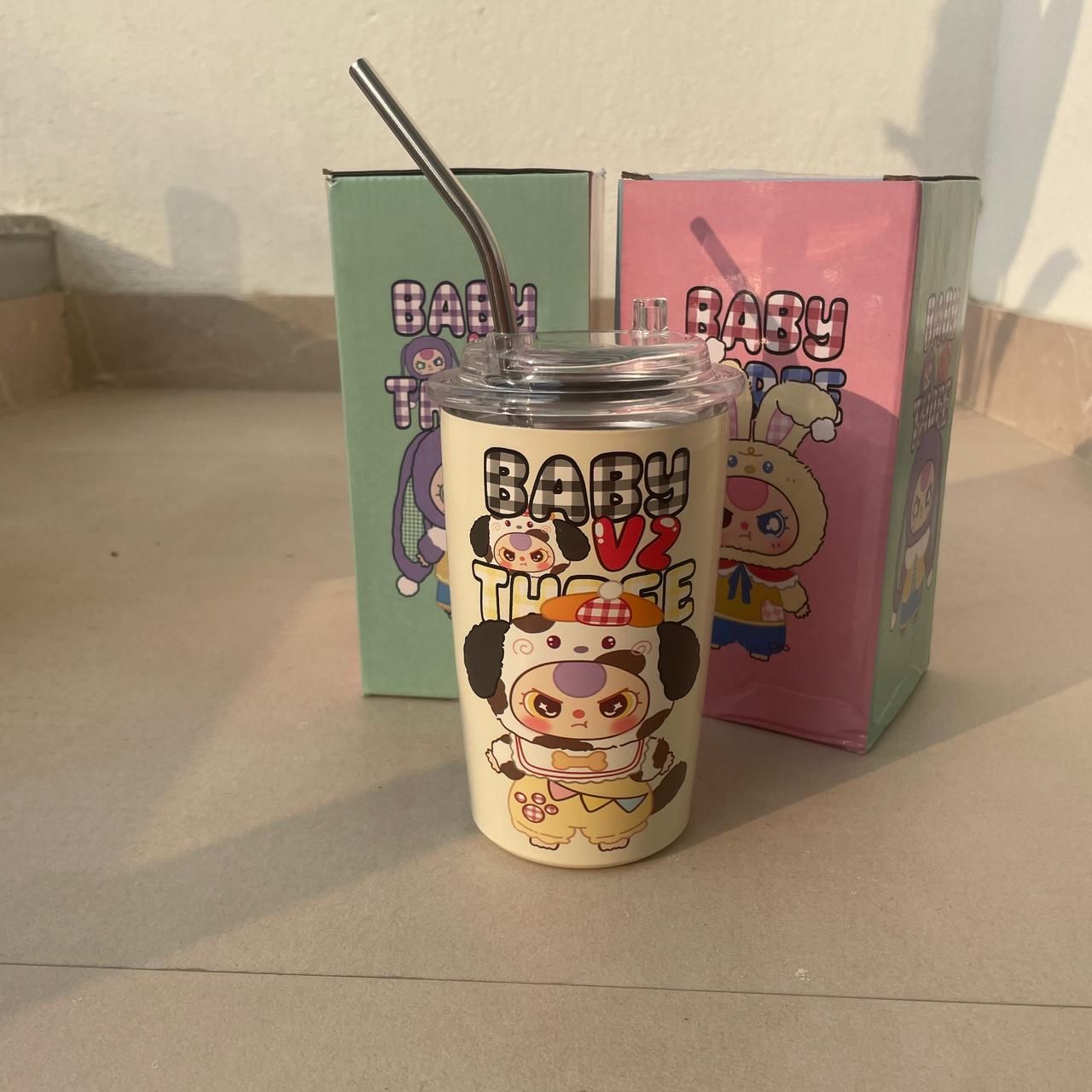 cute Cartoon Kids Stainless Steel Tumbler with Straw 380 ml | Insulated Hot & Cold Drinking Cup | Peekaboo Kids Mart
