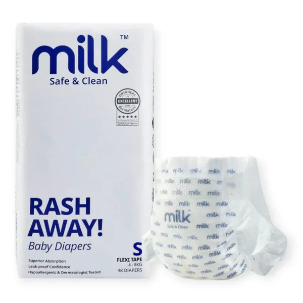 Milk Small Tape Style Velcro Baby Diapers 4 to 8 kgs 48 PCS | Peekaboo Kids Mart