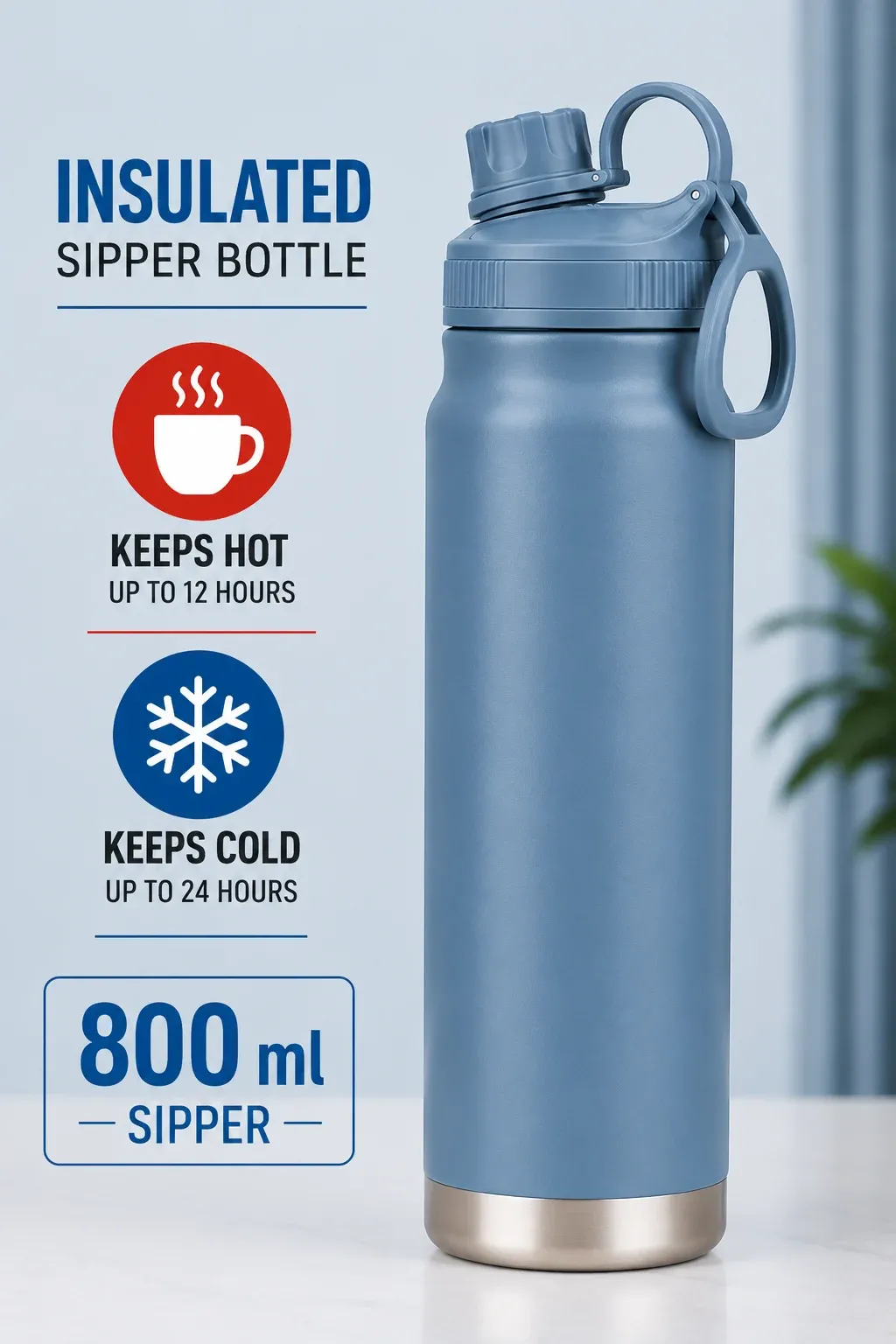 750ml Stainless Steel Insulated Water Bottle â€“ Leakproof Hot & Cold Flask | Peekaboo Kids Mart