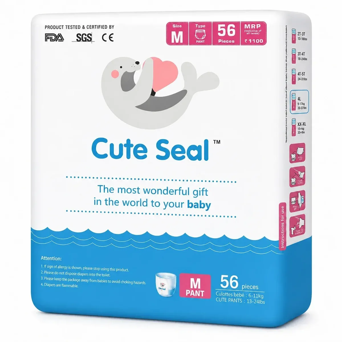 cuteseal-diapers-medium-pant-style-diapers-6-to-11-kgs-56-pcs – BABY DIAPERS | Peekaboo Kids Mart
